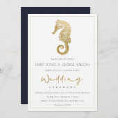 ELEGANT GOLD FOIL NAVY SEEPFERD WEDING INVITE DANKESKARTE (Vorne/Hinten)