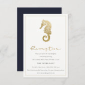 ELEGANT GOLD FOIL NAVY SEEPFERD WEDING REZEPTION BEGLEITKARTE (Vorne/Hinten)