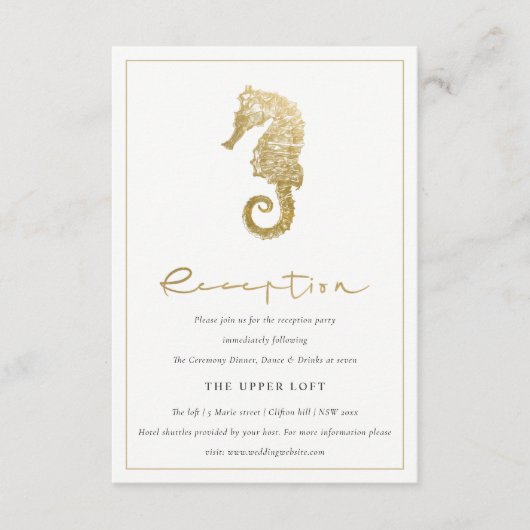 ELEGANT GOLD FOIL NAVY SEEPFERD WEDING REZEPTION BEGLEITKARTE (Vorderseite)