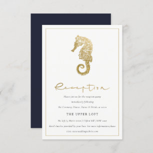 ELEGANT GOLD FOIL NAVY SEEPFERD WEDING REZEPTION BEGLEITKARTE