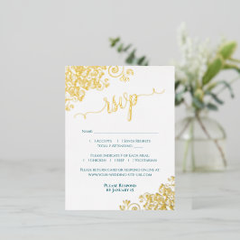 Elegant Gold Foil on Dark Teal Wedding RSVP Card Folie Einladungspostkarte