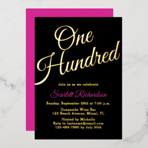 Elegant Gold Foil Pink Black 100th Birthday Party Folieneinladung