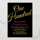 Elegant Gold Foil Pink Black 100th Birthday Party Folieneinladung (Vorderseite)