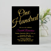 Elegant Gold Foil Pink Black 100th Birthday Party Folieneinladung (Stehend vorne)