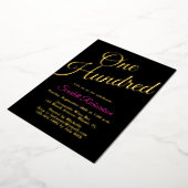Elegant Gold Foil Pink Black 100th Birthday Party Folieneinladung (Gedreht)