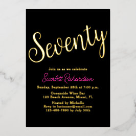 Elegant Gold Foil Pink Black 70. Geburtstagsparty Folieneinladung