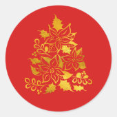 Elegant Gold Foil Poinsettias Christmas Tree Runder Aufkleber (Vorderseite)