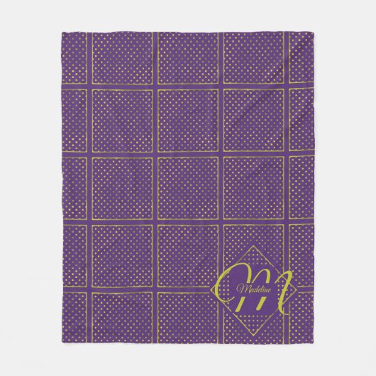 Elegant Gold Foil Polka Punkte auf Lila Monogramm Fleecedecke (Vorderseite)