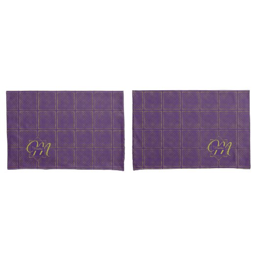 Elegant Gold Foil Polka Punkte auf Lila Monogramm Kissenbezug (Vorderseite-Set)