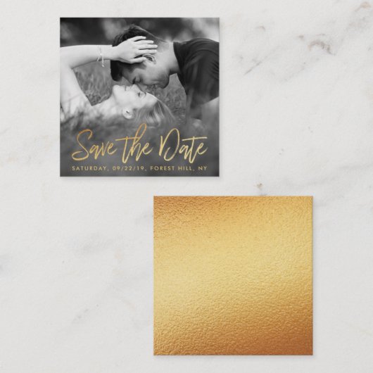 Elegant Gold Foil Script Photo Save The Date Begleitkarte (Vorne/Hinten)