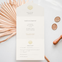 Elegant Gold foil Seashell Wedding  All-in-One-Einladung