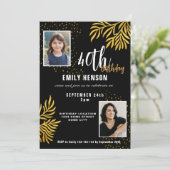 Elegant Gold Foliage 2 Photo 40th Birthday Party Einladung (Stehend Vorderseite)