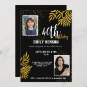 Elegant Gold Foliage 2 Photo 40th Birthday Party Einladung (Vorne/Hinten)