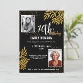  Elegant Gold Foliage 2 Photo 70th Birthday Party  Einladung (Stehend Vorderseite)