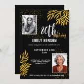 Elegant Gold Foliage 2 Photo 80th Birthday Party Einladung (Vorne/Hinten)