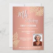  Elegant Gold Foliage 2 Photo 90th Birthday Party  Einladung (Vorderseite)