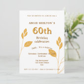 Elegant Gold Foliage Botanischer 60. Geburtstag Einladung (Stehend Vorderseite)