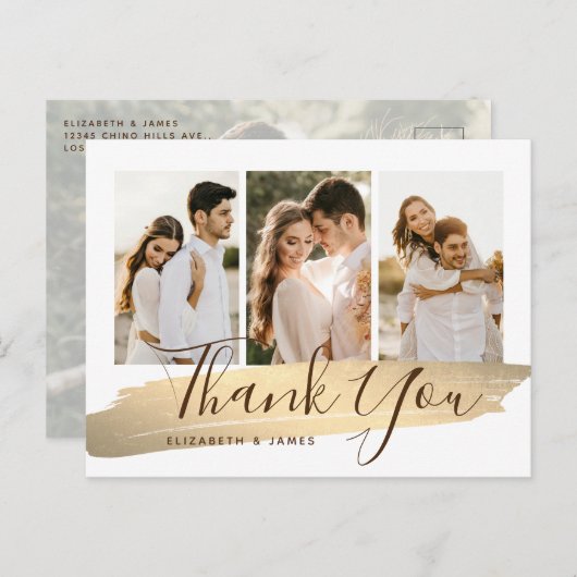 Elegant Gold Foto Wedding Vielen Dank Postkarte (Vorne/Hinten)