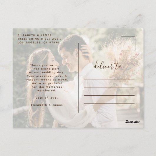 Elegant Gold Foto Wedding Vielen Dank Postkarte (Rückseite)