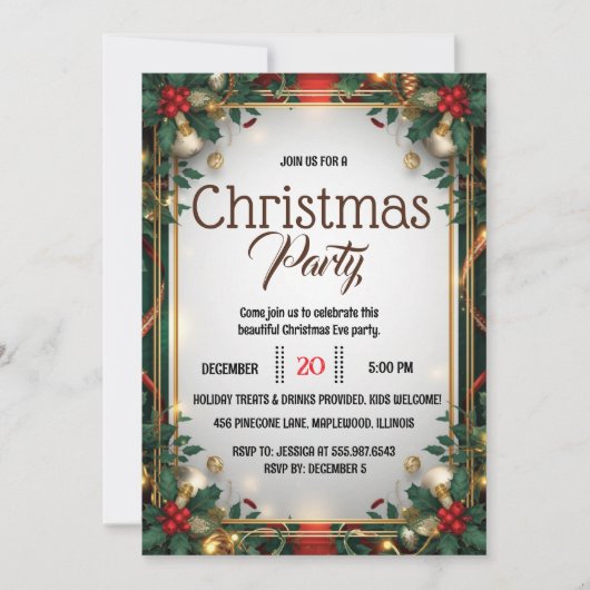 Elegant Gold Frame Christmas Party Invitation Einladung (Vorderseite)