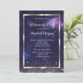 Elegant Gold Frame Confetti Cool Purple Retirement Einladung (Stehend Vorderseite)