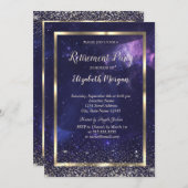Elegant Gold Frame Confetti Cool Purple Retirement Einladung (Vorne/Hinten)