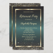Elegant Gold Frame Confetti Dark Green Retirement Einladung (Vorne/Hinten)