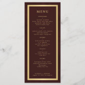Elegant gold frame dark burgundy modern wedding menükarte (Vorderseite)