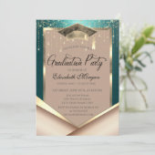 Elegant Gold Frame Diamonds Green Graduation Einladung (Stehend Vorderseite)