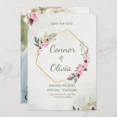 Elegant Gold Frame Floral Save The Date Card (Vorne/Hinten)