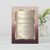 Elegant Gold Frame Glitter Ombre Retirement Einladung (Stehend Vorderseite)