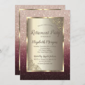 Elegant Gold Frame Glitter Ombre Retirement Einladung (Vorne/Hinten)