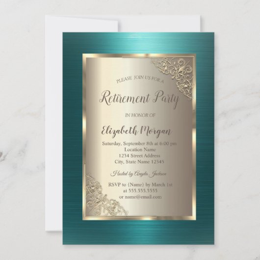 Elegant Gold Frame Green Metallic Retirement Einladung (Vorderseite)