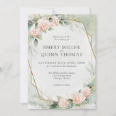 Elegant Gold Frame Greenery Bloral Wedding Einladung (Vorderseite)