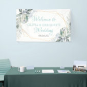 Elegant Gold Frame Greenery Dusty Blue Wedding Banner (Messeveranstaltung)