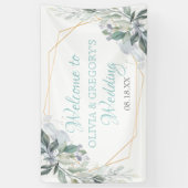 Elegant Gold Frame Greenery Dusty Blue Wedding Banner (Vertikal)