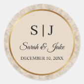 Elegant Gold Frame Personalized Wedding Monogram Runder Aufkleber (Vorderseite)