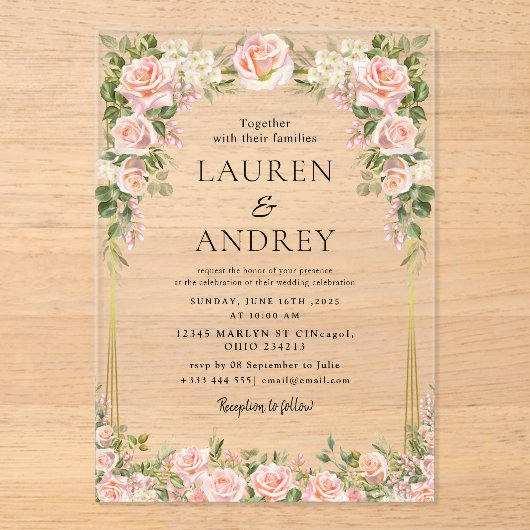 Elegant Gold Frame Wedding Acryleinladungen (Vorderseite)