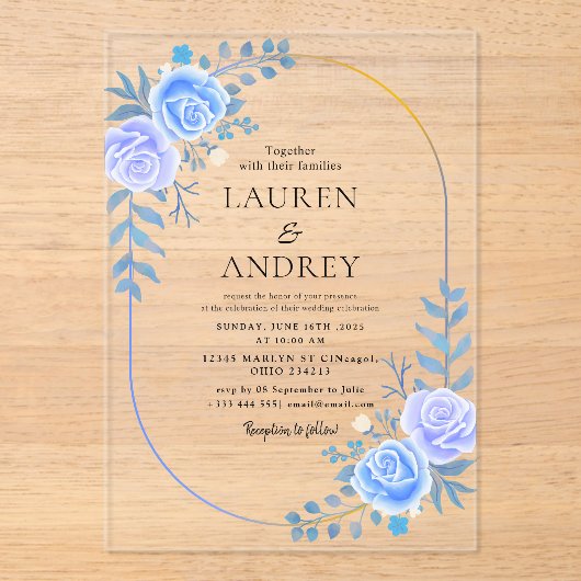 Elegant Gold Frame Wedding  Acryleinladungen (Vorderseite)