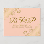 Elegant Gold Frills on Coral Peach Wedding RSVP Postkarte (Vorderseite)