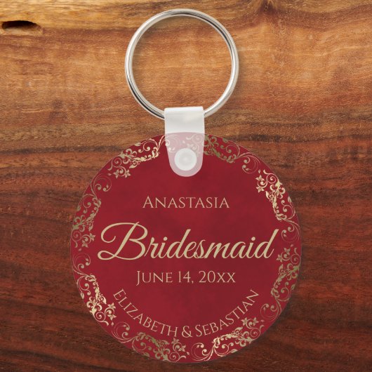 Elegant Gold Frills on Red Bridesmaid Wedding Gift Schlüsselanhänger (Vorderseite)