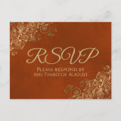 Elegant Gold Frills on Rust Orange Wedding RSVP Postkarte (Vorderseite)