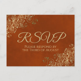 Elegant Gold Frills on Rust Orange Wedding RSVP Postkarte