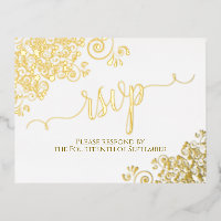 Elegant Gold Frills on White Wedding RSVP