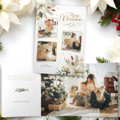Elegant Gold Frohe Weihnachten Botanisches 3-Foto Dreifach Gefaltete Urlaubskarte