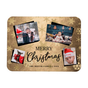 Elegant Gold Frohe Weihnachten Custom Foto Collage Magnet