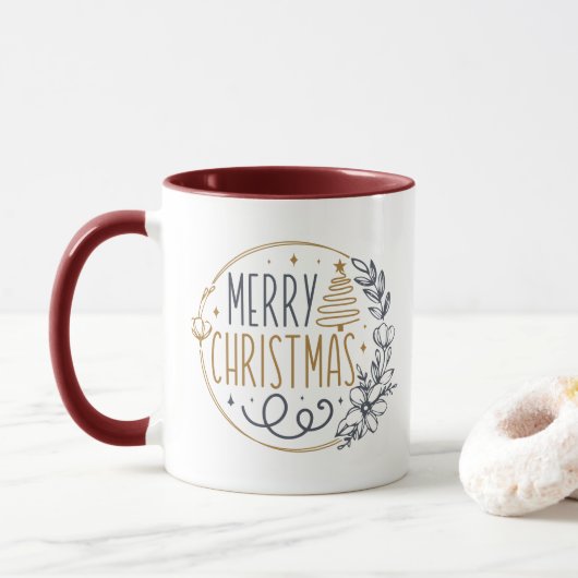 Elegant Gold Frohe Weihnachten Moderne Typografie Tasse (Mit Donut)