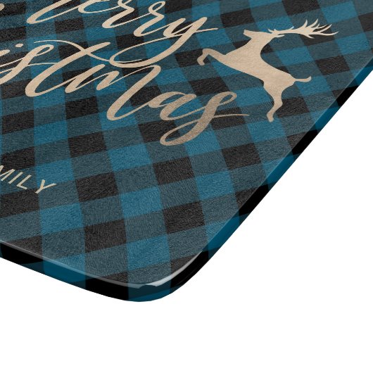 Elegant Gold Frohe Weihnachten Schwarz & Blau Kari Schneidebrett (Ecke)