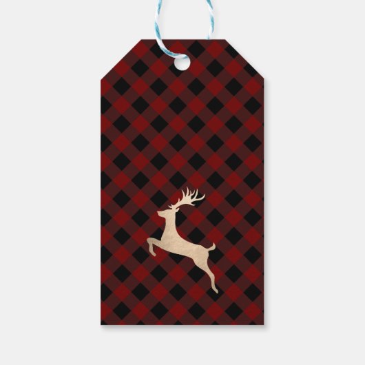 Elegant Gold Frohe Weihnachten Schwarz & Rot Karie Geschenkanhänger (Rückseite)