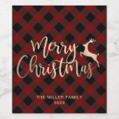 Elegant Gold Frohe Weihnachten Schwarz & Rot Karie Weinetikett (Einzelnes Label)